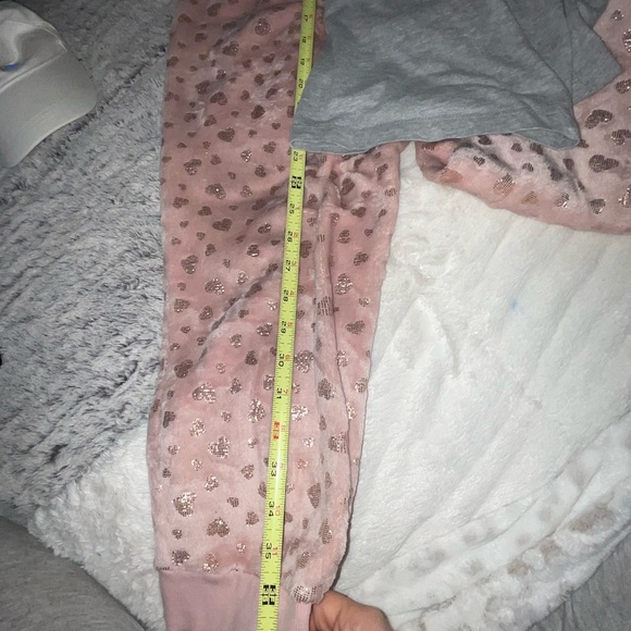 pink gold heart plush PJs sweats*Bobbi Brown cosmetics beauty truth gray Tee 2pc - Picture 9 of 10